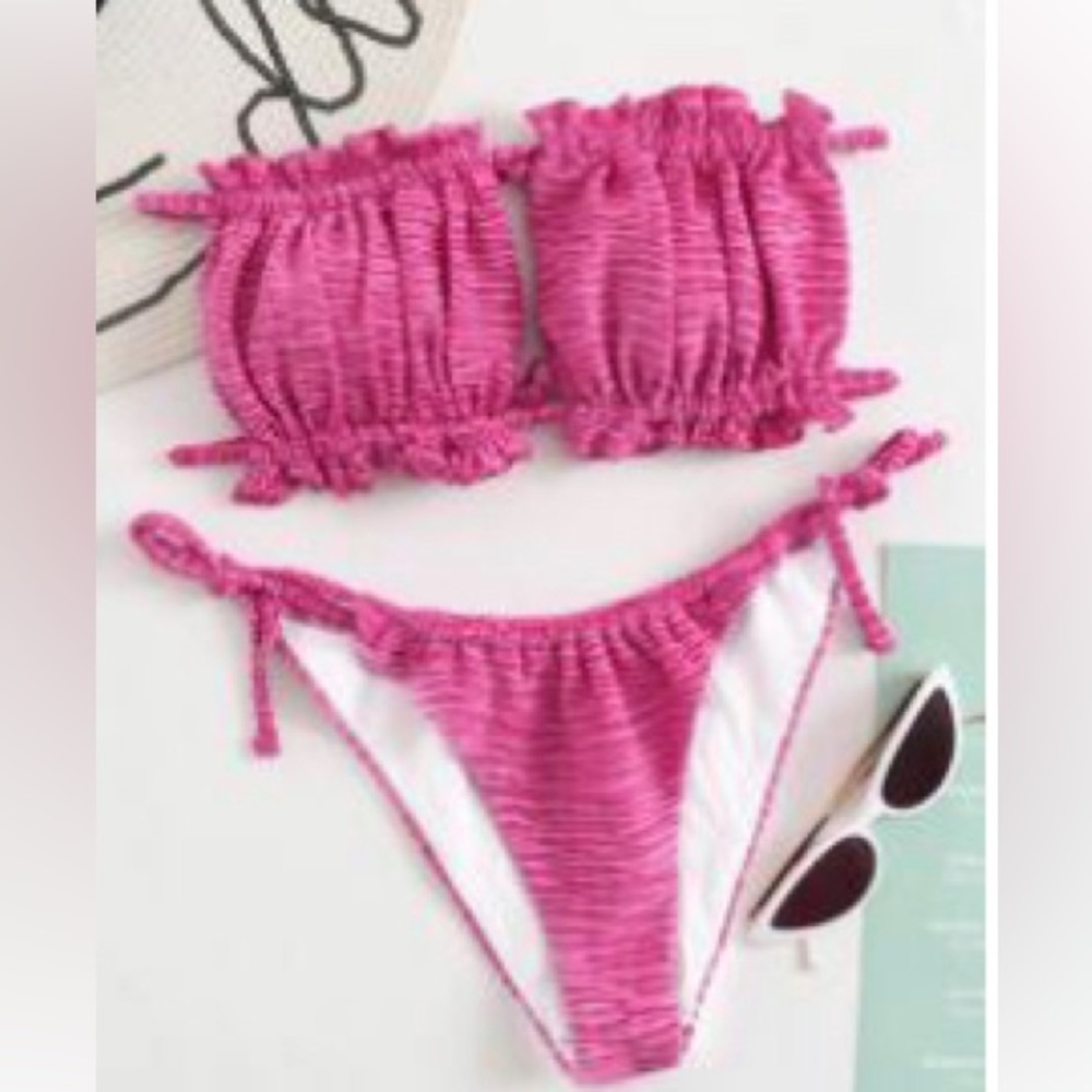 Velvet Ruched Bandeau tie side Bikini swimsuit - Picture 1 of 6